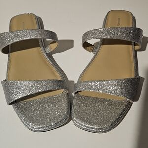 New! Michael Kors Glittery Silver Sandals - Women Size 8.5